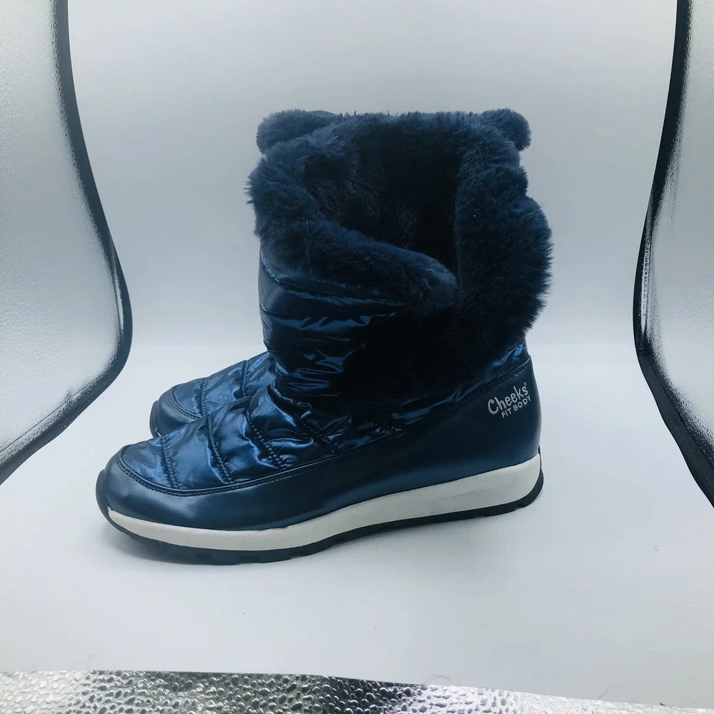 CHEEKS‎ womens winter boots shoe size 11 M quilted fabric upper matalic blue